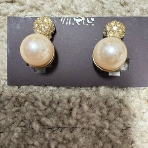 VTG Anne Klein Pave Gold and Cream Pearl Earrings